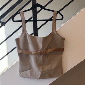 Zara Tan Belted Topstitched Top